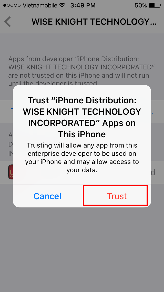 Tap on Trust button